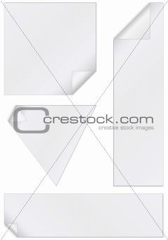 Vector illustration set of unprinted stickers with peeled corners.