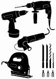 Vector illustration set of 4 different power tools.