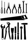 Vector illustration set of 15 different tools.
