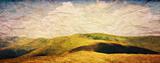 Grunge panorama of mountain meadows