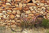 aged weathered bicycle vintage stone wall