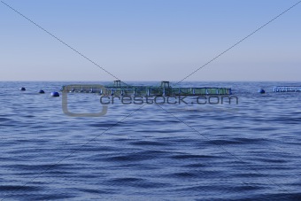 fish farm on blue ocean sea horizon
