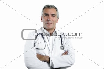 doctor senior expertise gray hair on white