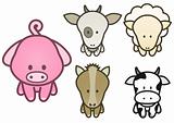 Vector illustration set of cartoon farm animals.