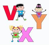 alphabet letters V X Y