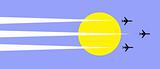 vector illustration plane in sky on background sun