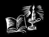 vector drawing candle with book on black background