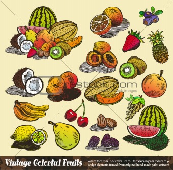 Vintage Colorful Fruits Collection 