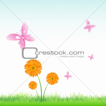 vector flwers with butterflies