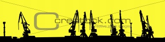 vector  silhouette shipyard isolated on yellow background