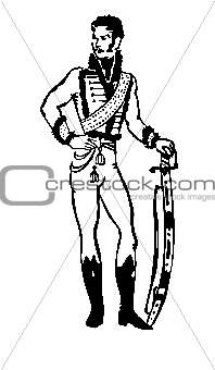 silhouette of the hussar on white background