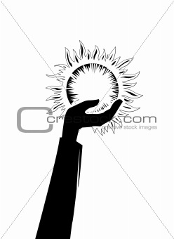 silhouette of the hand holding sun