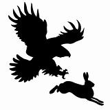 silhouette of the ravenous bird attacking hare