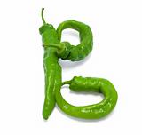 Letter B composed of green peppers