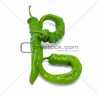 Letter B composed of green peppers