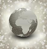 3d earth on abstract silver background. Vector