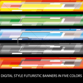 Digital style futuristic banners in five colors