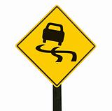 Yellow slippery road sign, isolated, clipping path.
