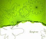 Illustration Flower and butterfly green background