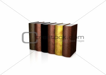 Line of ancient books over white background