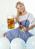 Bavarian Oktoberfest Girl cheers with Beer Mug