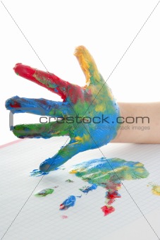 colorful children hand painted over white