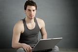 handsome student young man sit working laptop