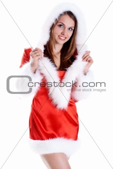 beautiful woman wearing santa claus clothes