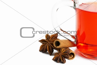 red tea with cinnamon sticks and star anise