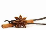 cinnamon stick star anise and two vanilla beans