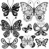 Collection black and white butterflies