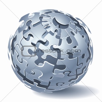 Jigsaw puzzle sphere. Dynamic Explosion. Vector illustration