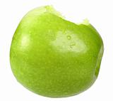 Single a green apple with bite
