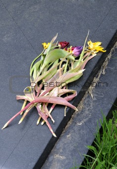 Wilted flowers on gravestone