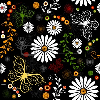Repeating floral black pattern