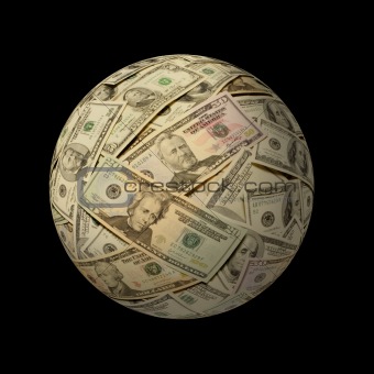 Sphere of American banknotes against black