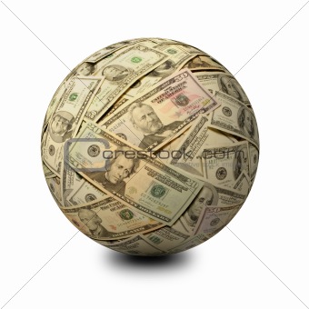 Sphere of American Banknotes on a White Surface
