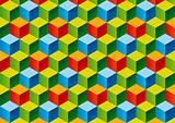 Three color child bricks 3D pattern. Vector Illustration.