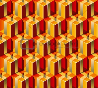 Warm colors Gift Boxes with gold ribbon. 3D pattern. Vector Illu