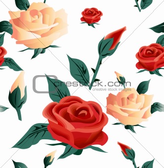Roses seamless on white background. Vector