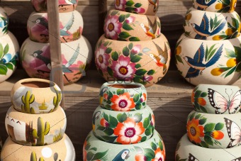 Variety of Colorfully Painted Ceramic Pots.