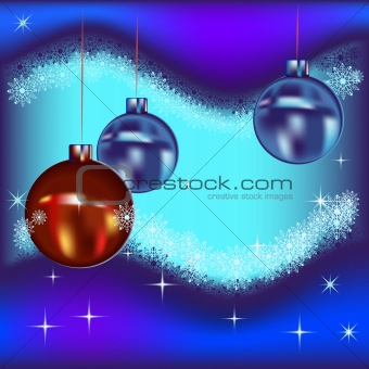 Christmas balls and stars on a blue background