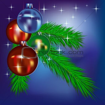 Christmas balls and stars on a blue background