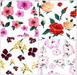 Four cute floral seamless pattern. Vector