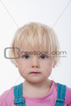 portrait of a little girl with blond hair and blue eyes - isolated on white