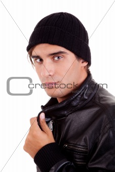 boy with a hood; isolated on white background. studio shot