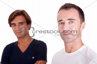 two casual men, isolated on white, studio shot