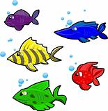 5 colorful cartoon fish on white background