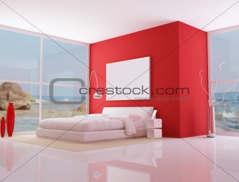red minimalist bedroom,