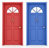 red and blue entrance door